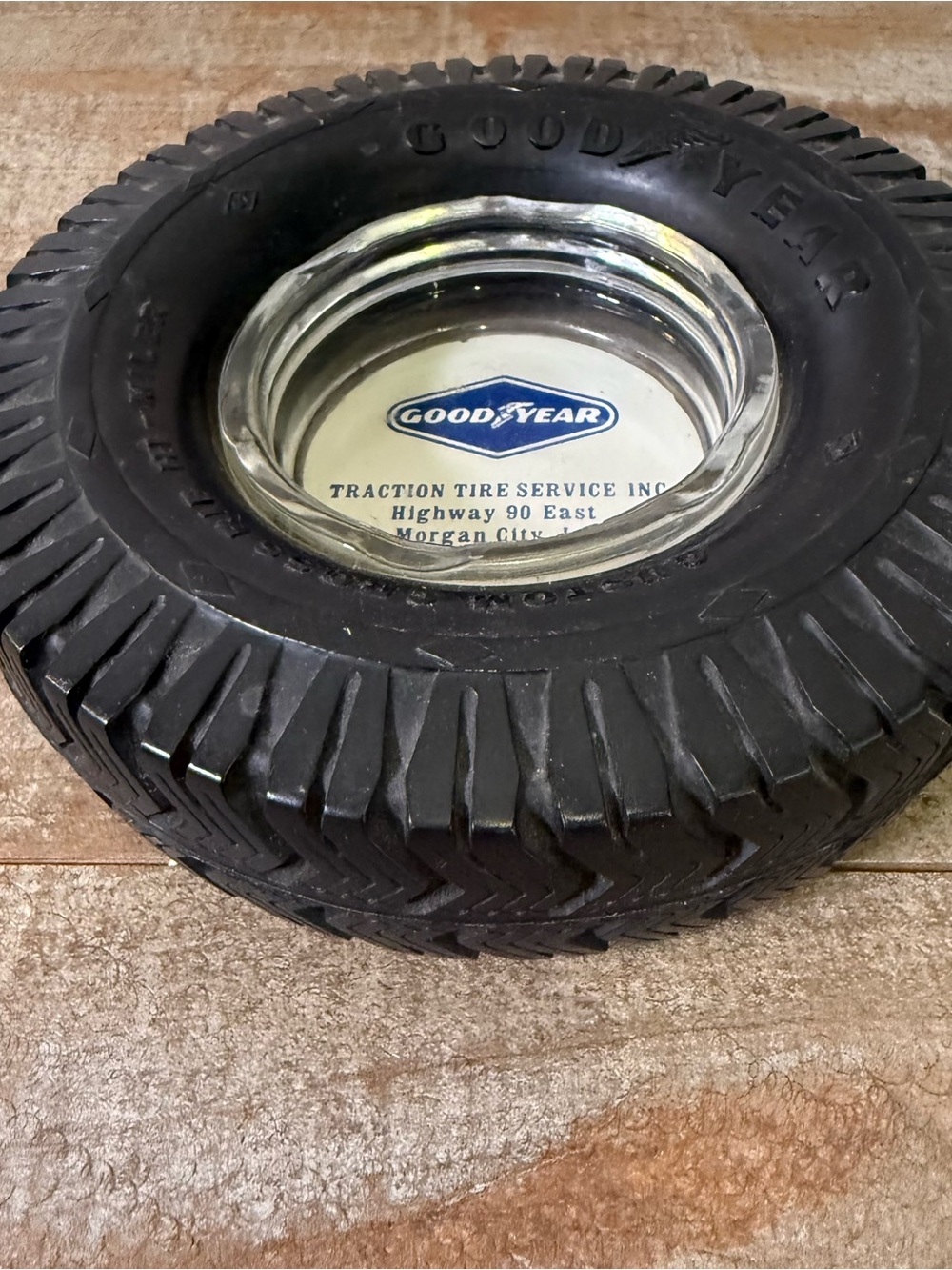 Goodyear Tire Ashtray - Black Tire Rim with Logo Man Cave Decor - Picture 3 of 11